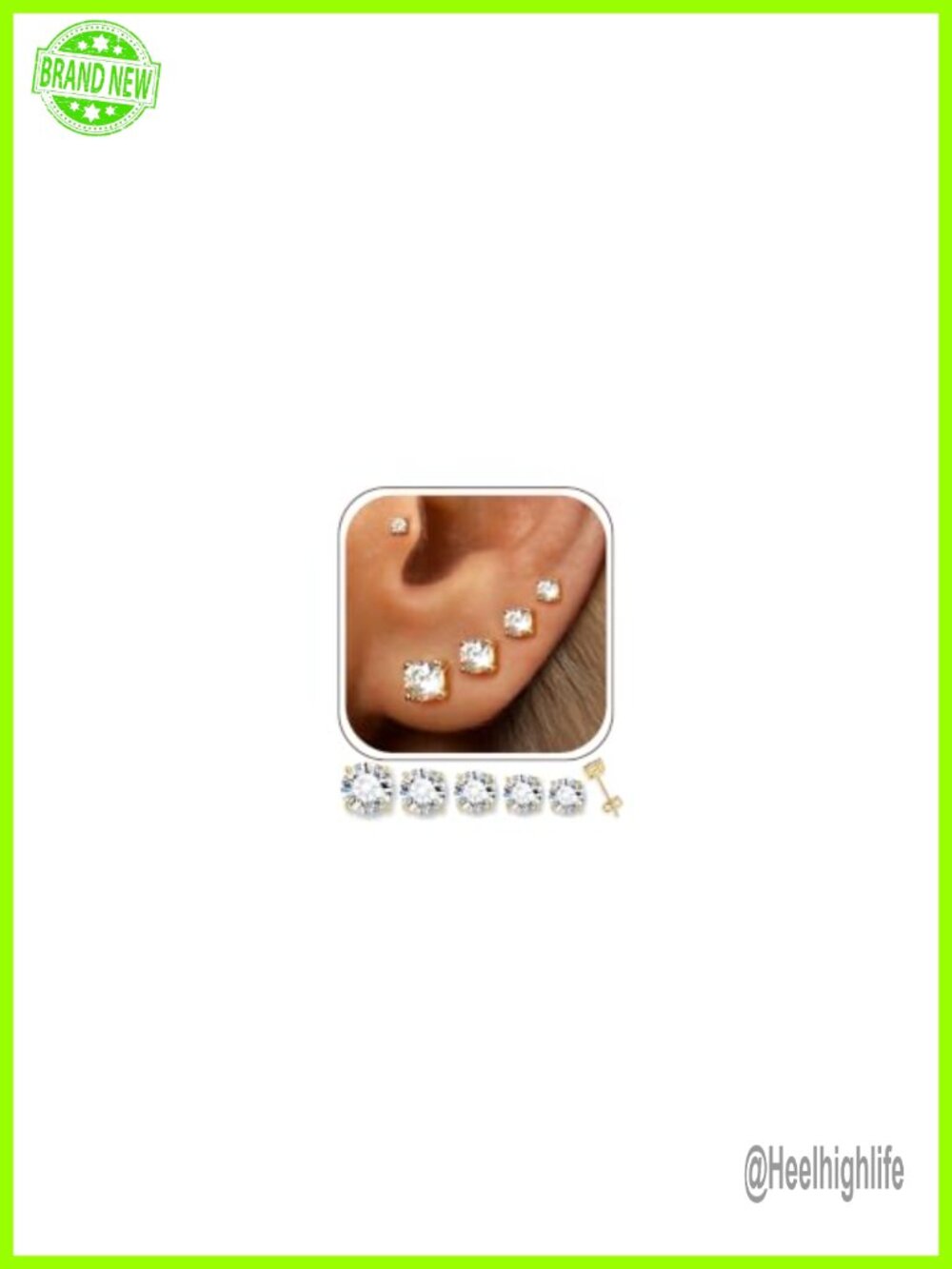 14K Gold Plated Stud Earrings Cubic Zirconia 5 Pair Set Women Jewelry